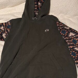 Hooey Olive Hoodie with Geometric Patterned Sleeves